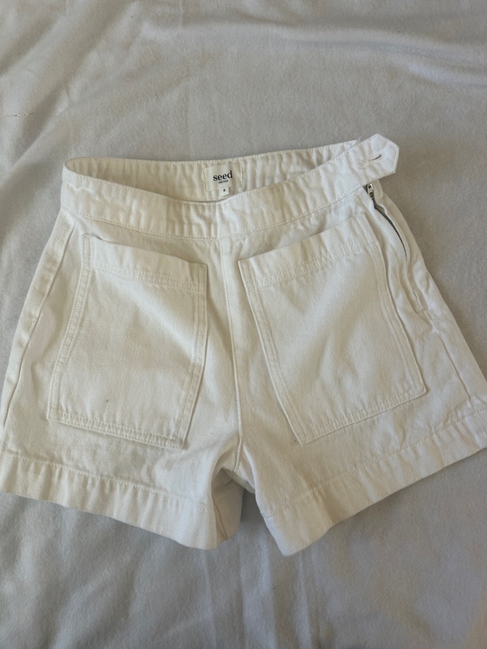 Seed Heritage Off-White High Waist Cotton Pocket Shorts